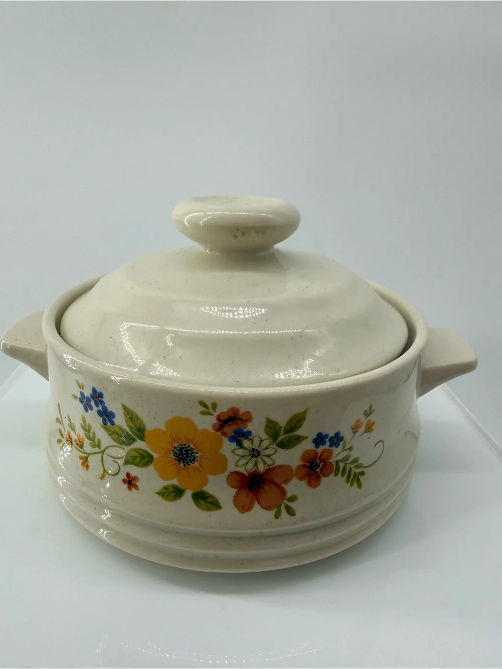 Cream Floral Ceramic Casserole with Lid - Decorative Serveware